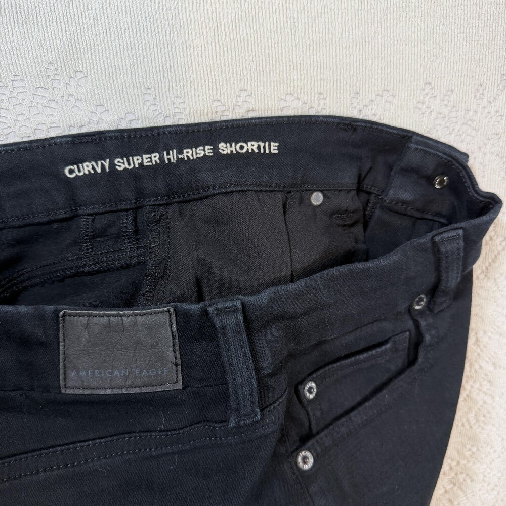 American Eagle Shorts Womens 29 Black Curvy Super Hi-Rise Shortie Cutoff Denim - Picture 8 of 10